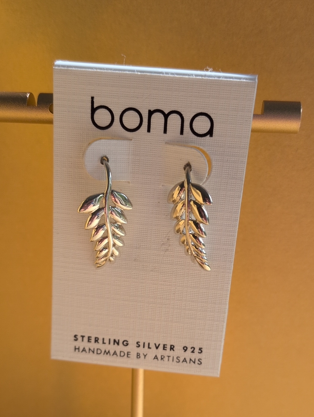 Boma Sterling Silver Leaf Drop Earrings -New! Silver
